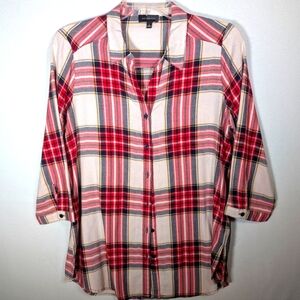 The Limited Red Plaid Tunic Shirt S